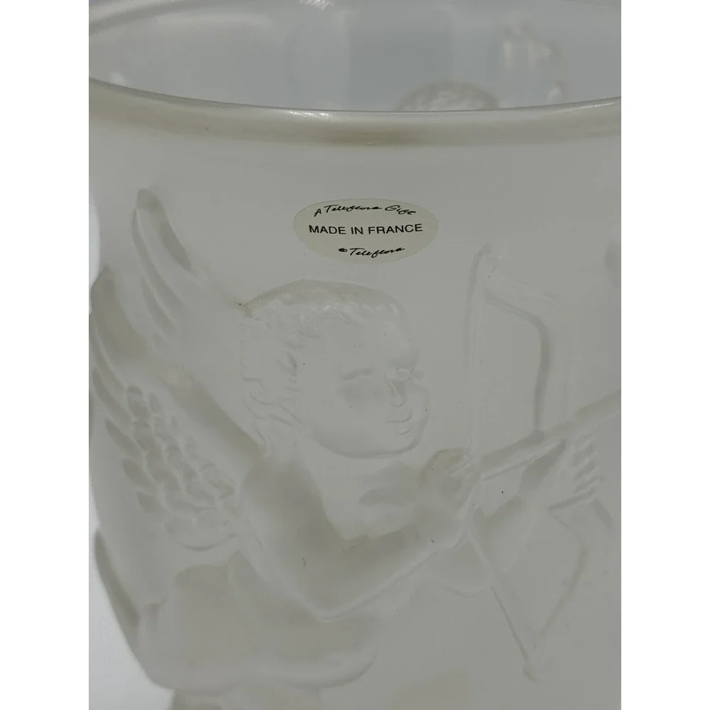 Teleflora 3D Cherub Cupid Hearts Angel Frosted Vase Vintage Made In France 5.5